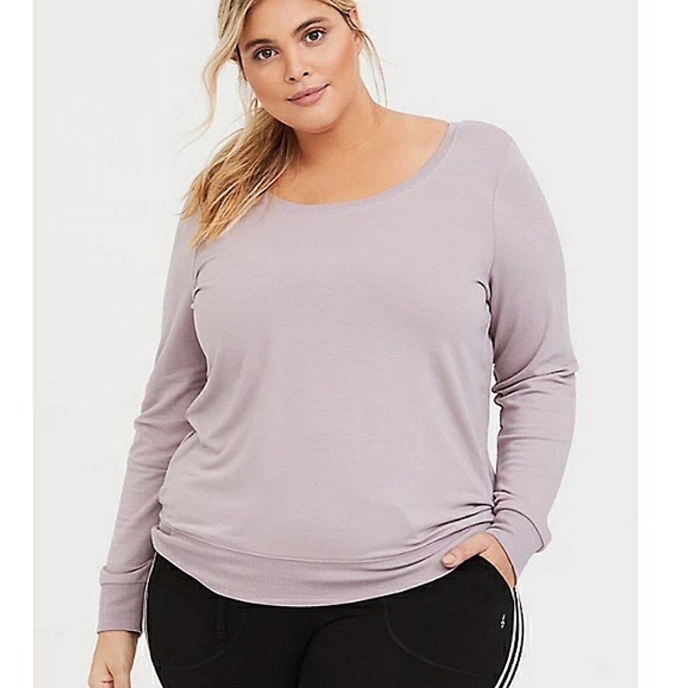 Torrid Plunging Criss Cross Back Activewear Athleisure Purple Sweatshirt 3X - Picture 2 of 16